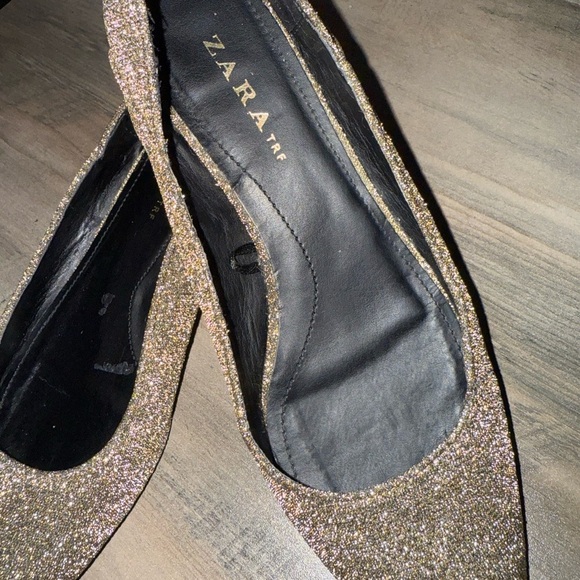 Zara Gold Glitter Flats Loafers - Picture 5 of 8